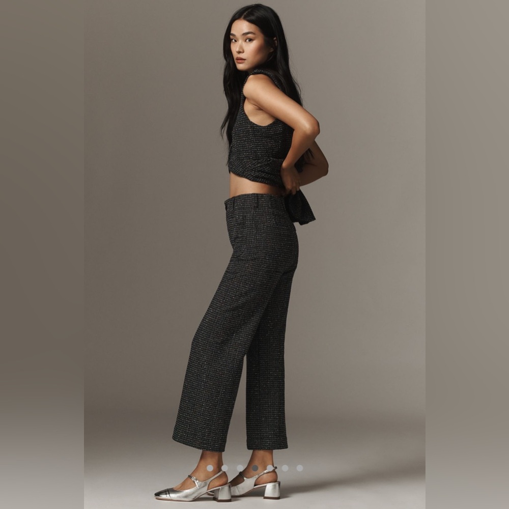 NWT Anthropologie The Colette Cropped Wide-Leg Pants Maeve Merrick White Tweed - Picture 5 of 9